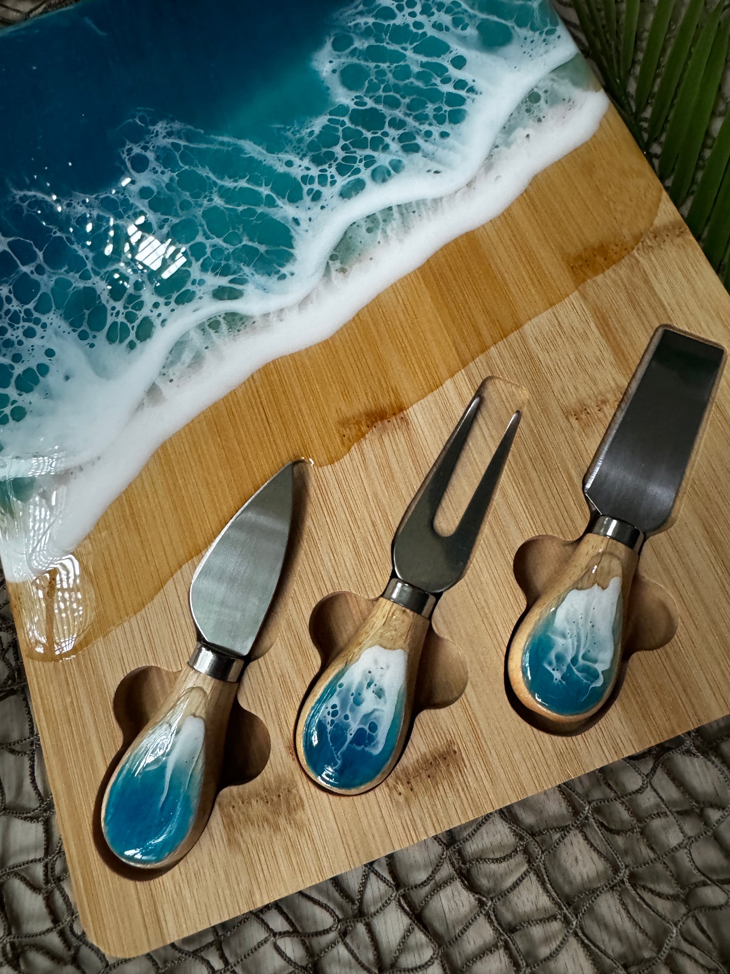 Ocean Wave Serving Board with Utensils
