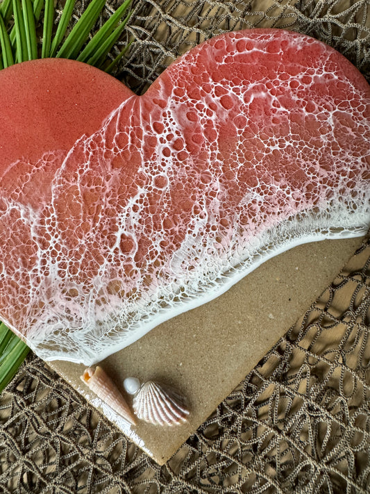 Pink Resin Waves Heart Wall Art