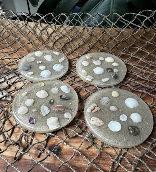 Seashell and Sand Coasters, Set of 4