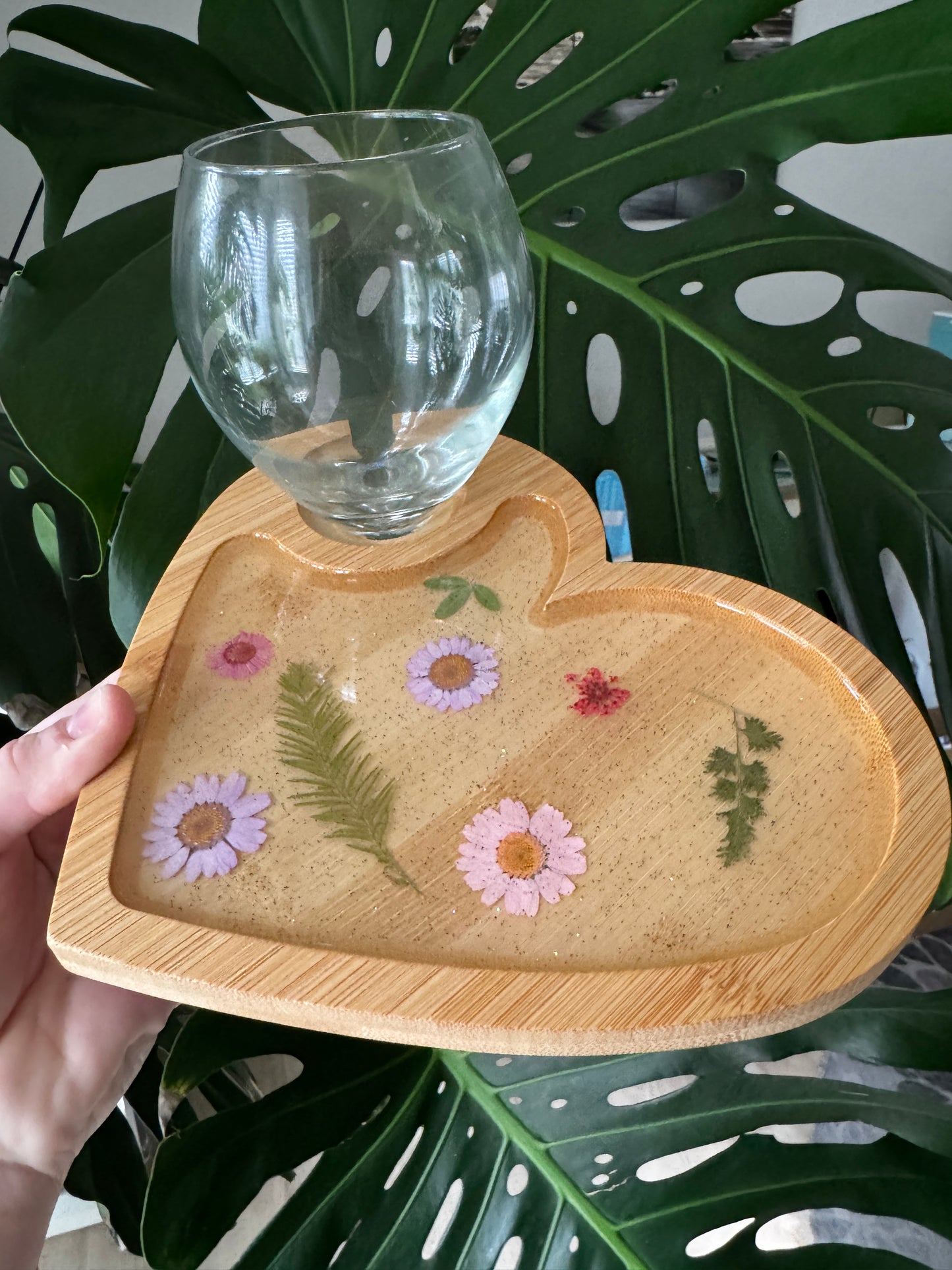 Flower Appetizer board with wine glass holder