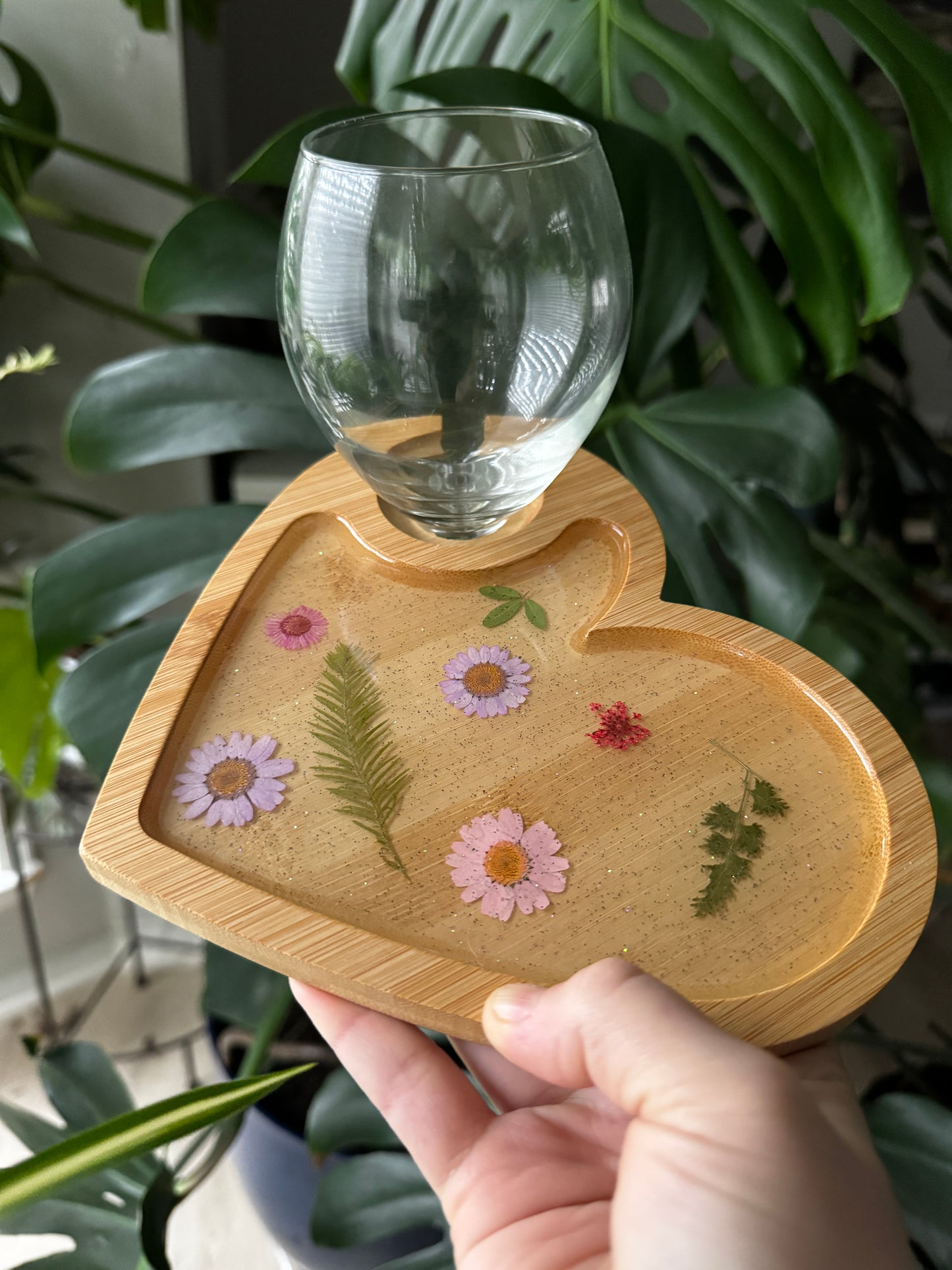 Flower Appetizer board with wine glass holder