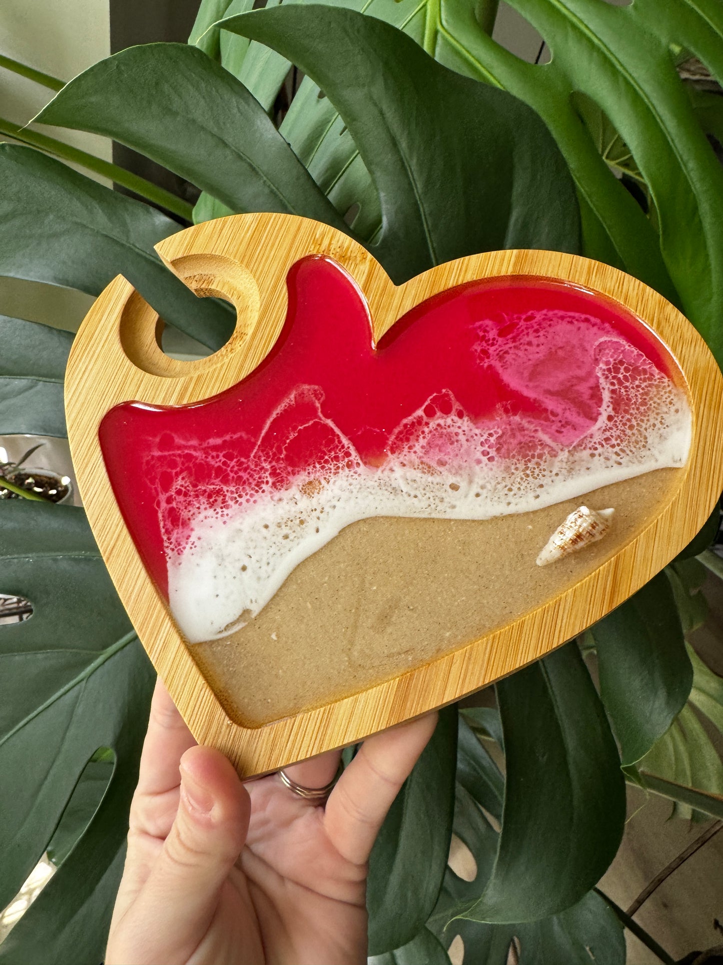 Pink Waves Appetizer board with wine glass holder