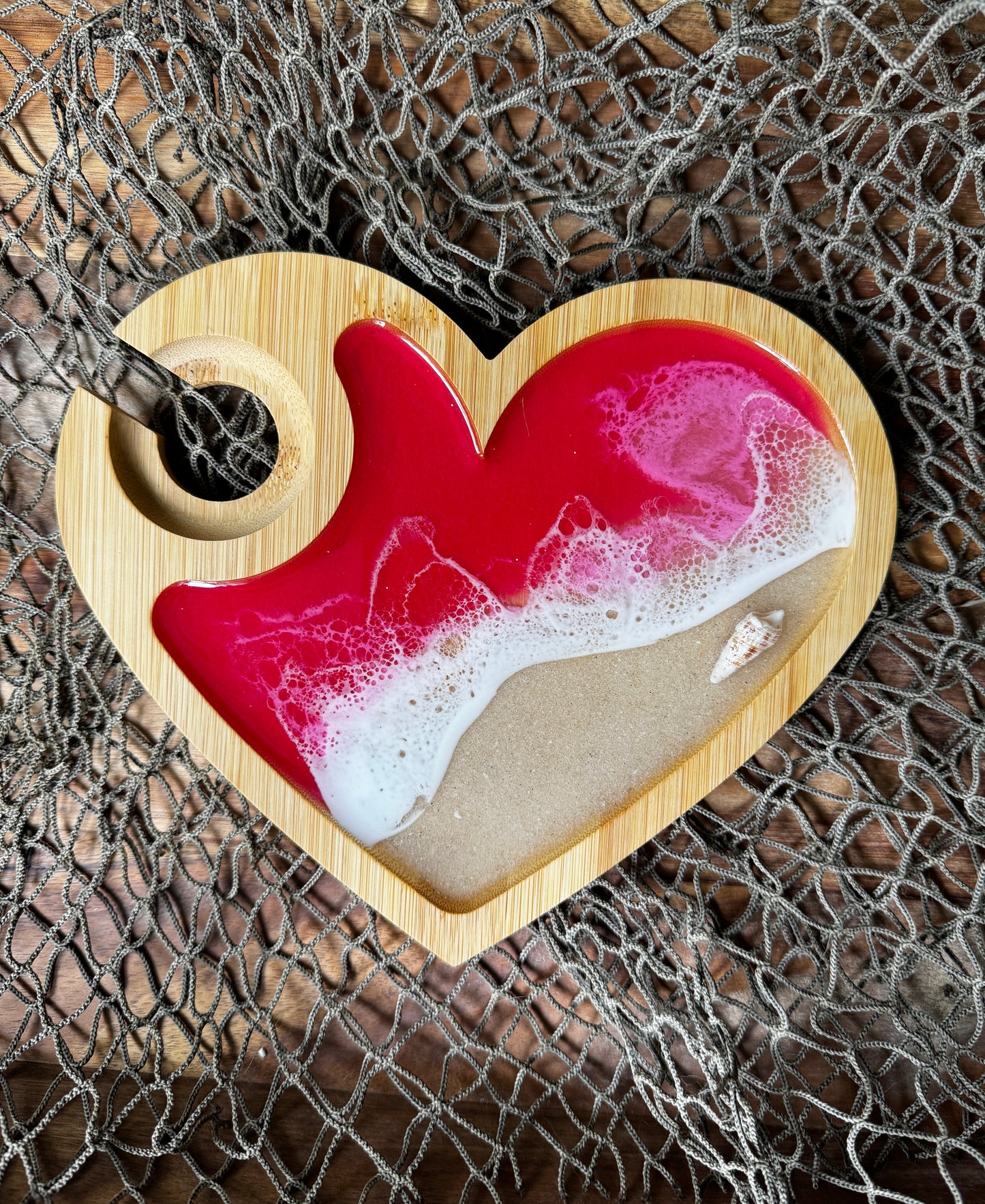 Pink Waves Appetizer board with wine glass holder