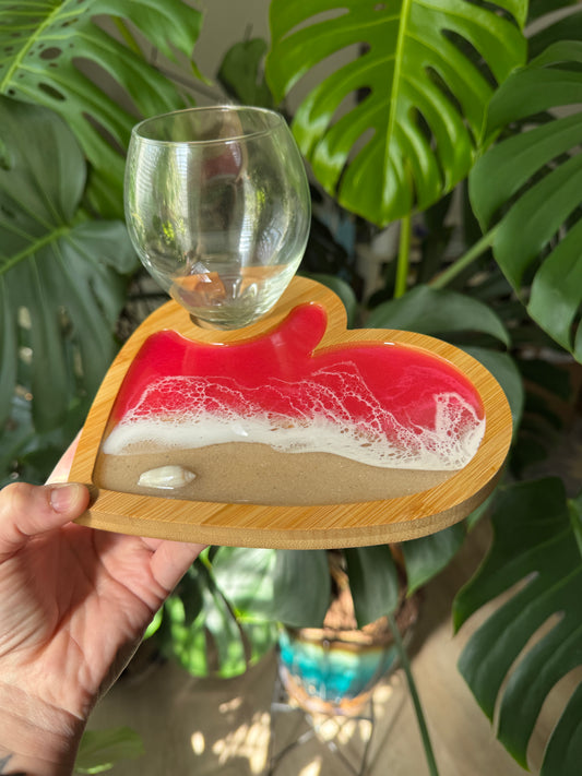 Pink Waves Appetizer board with wine glass holder