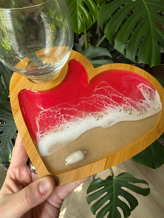 Pink Waves Appetizer board with wine glass holder