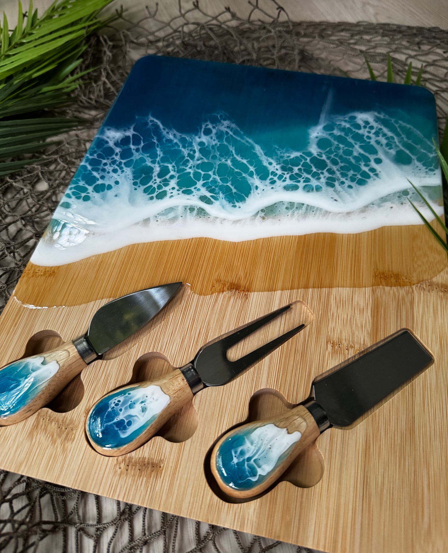 Ocean Wave Serving Board with Utensils