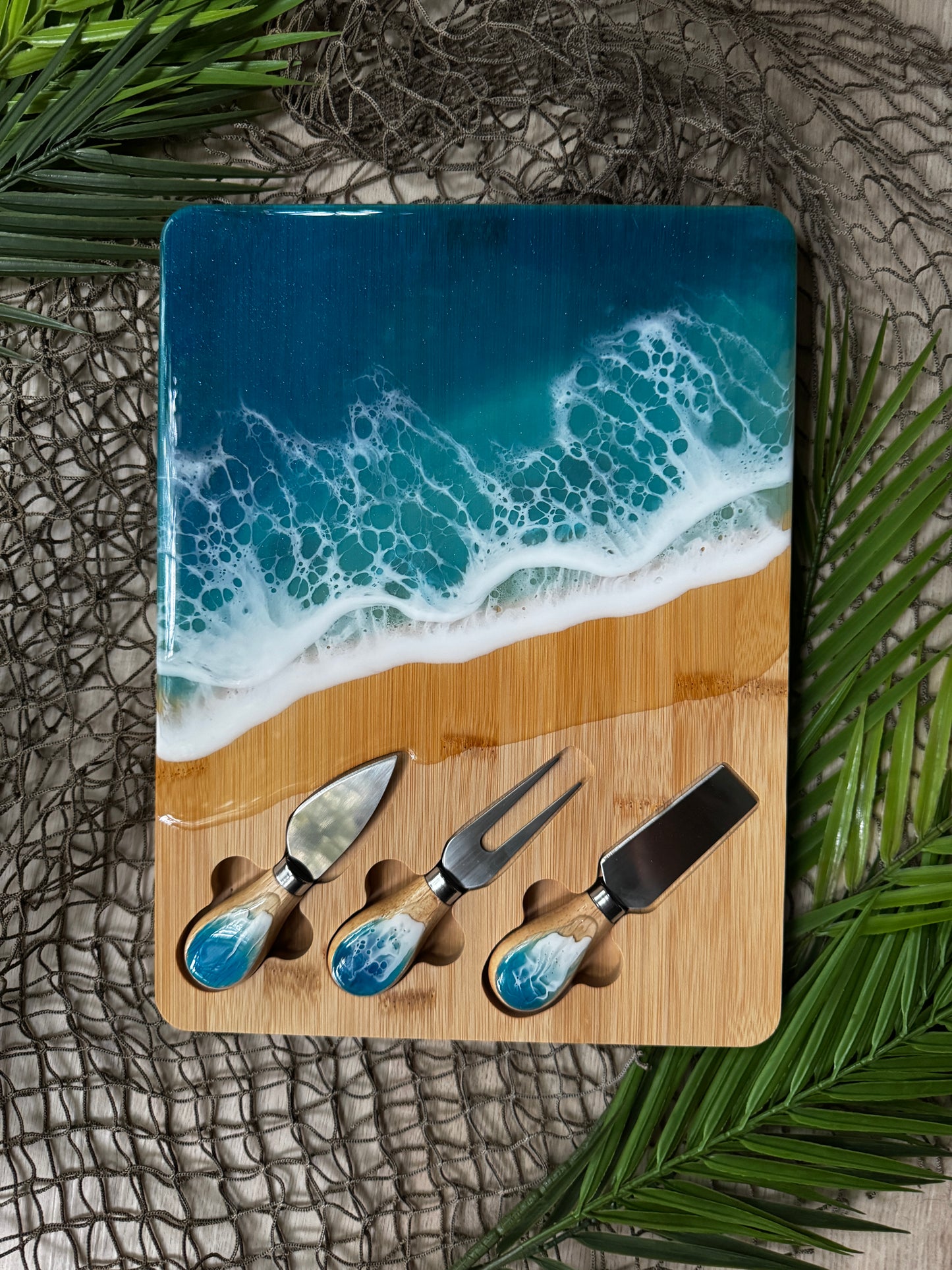 Ocean Wave Serving Board with Utensils