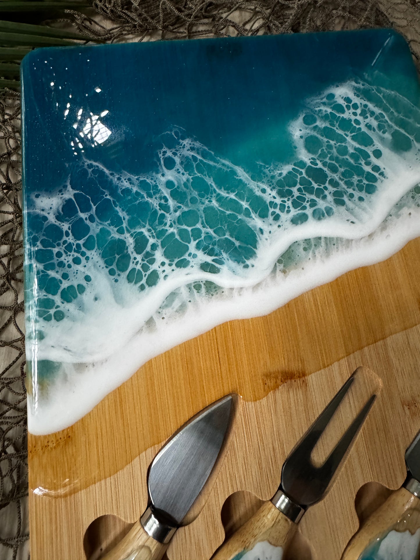 Ocean Wave Serving Board with Utensils