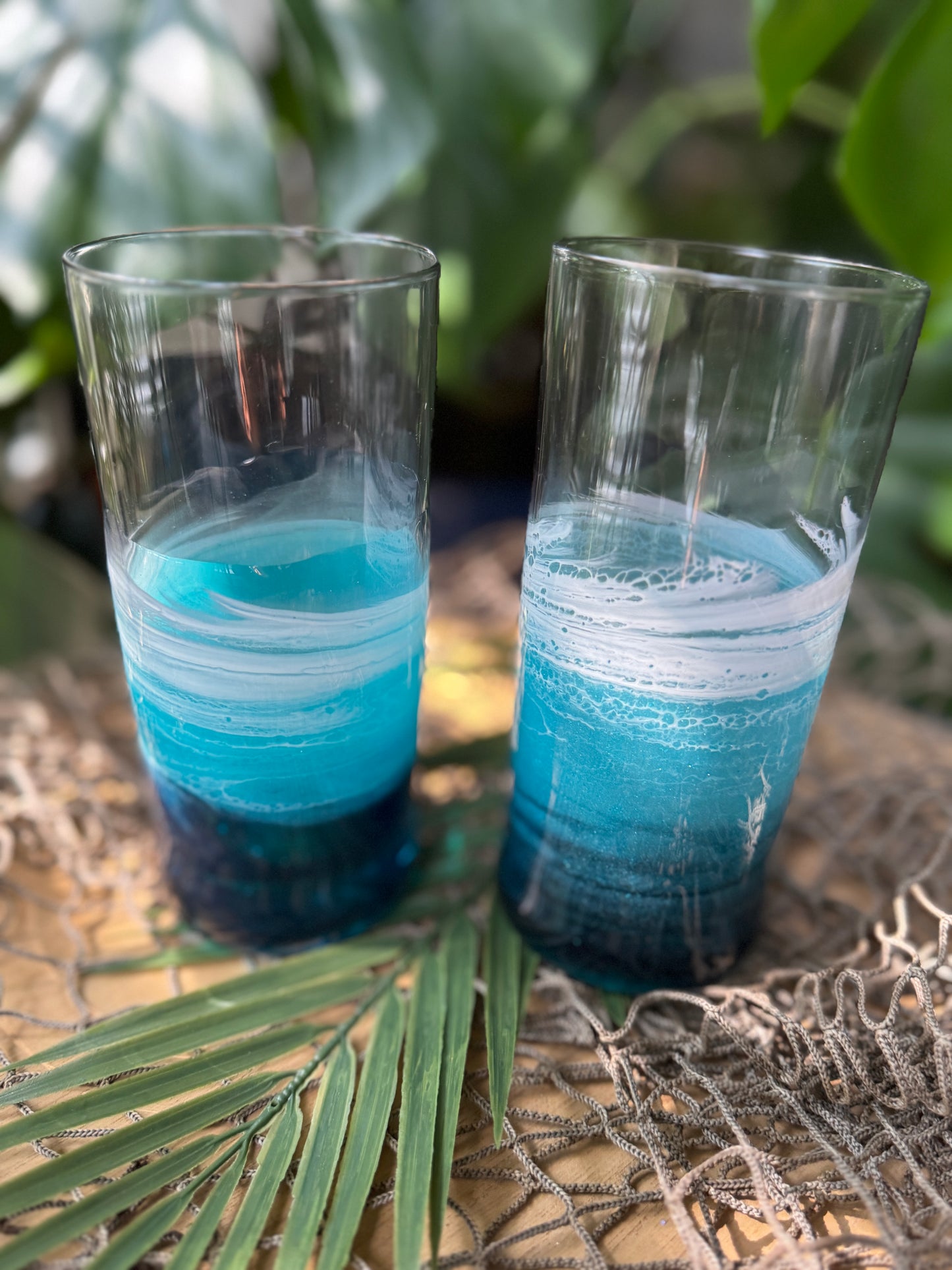 Tall Glass with Beach Resin Waves