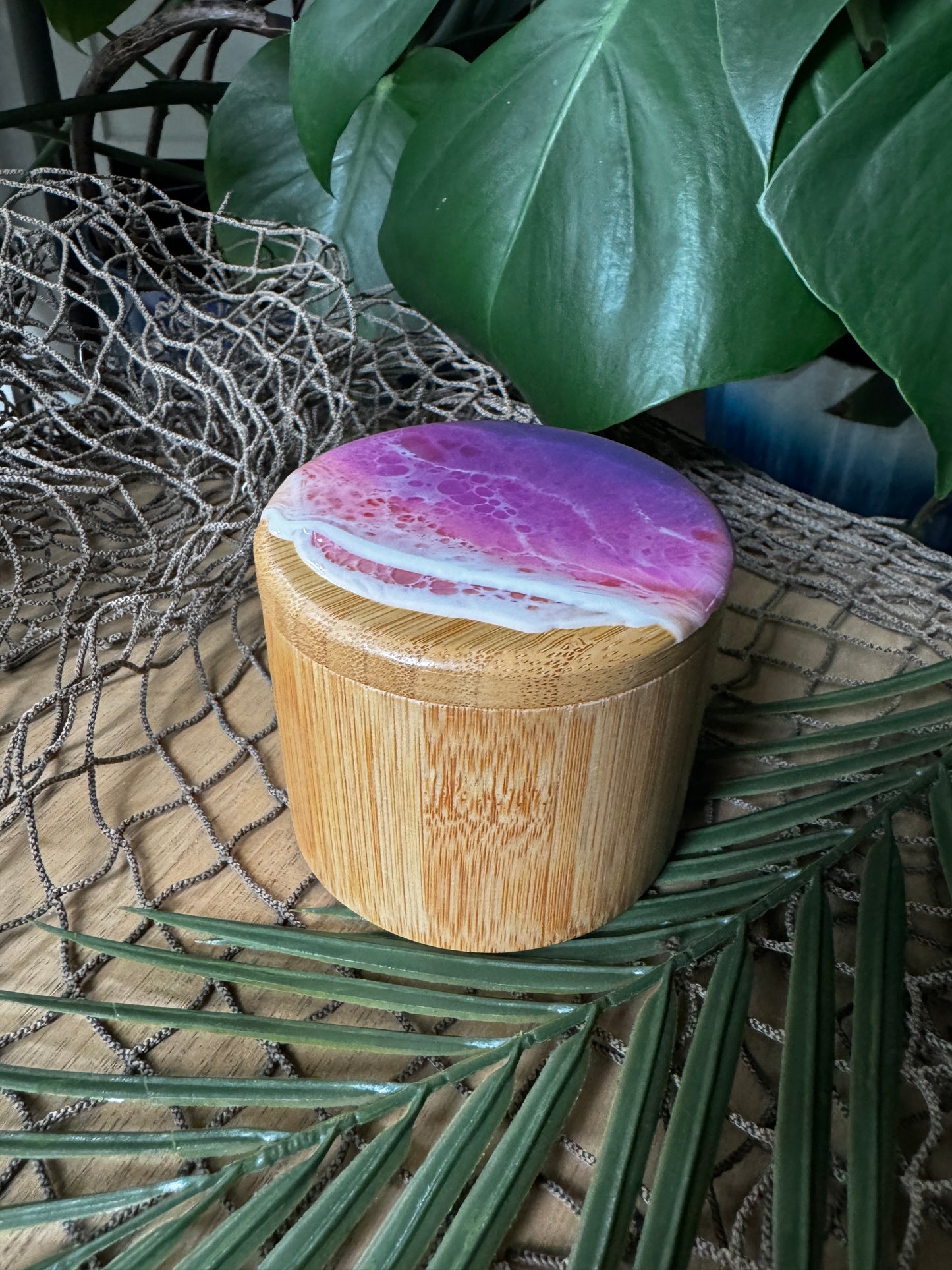 Pink Ocean Waves Bamboo Container