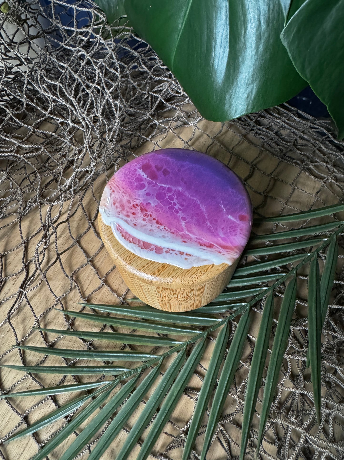 Pink Ocean Waves Bamboo Container