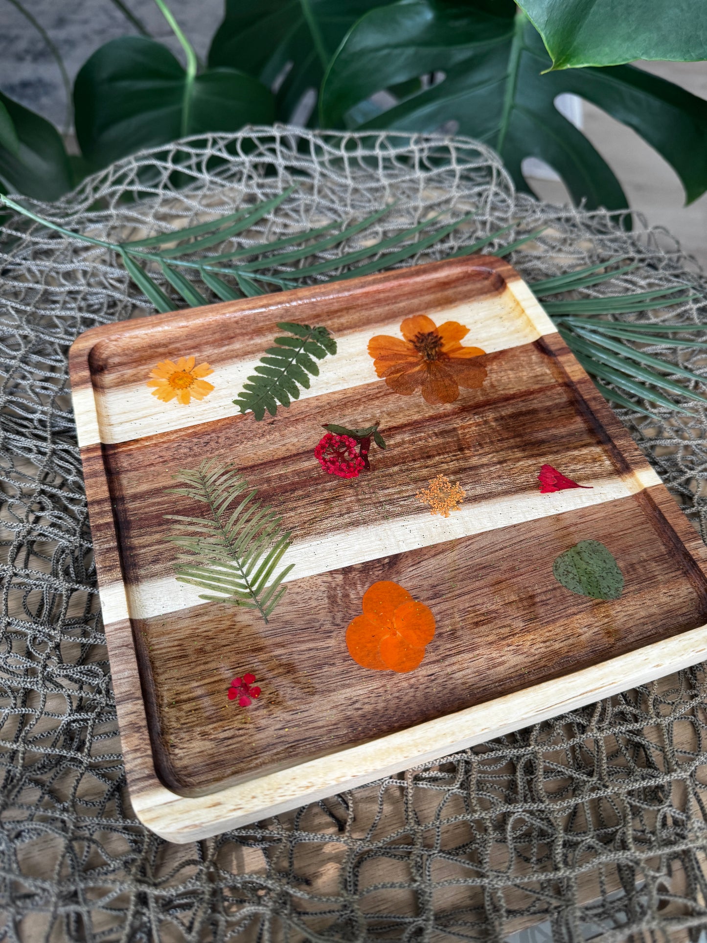 Flower Wooden Square Tray OOPS