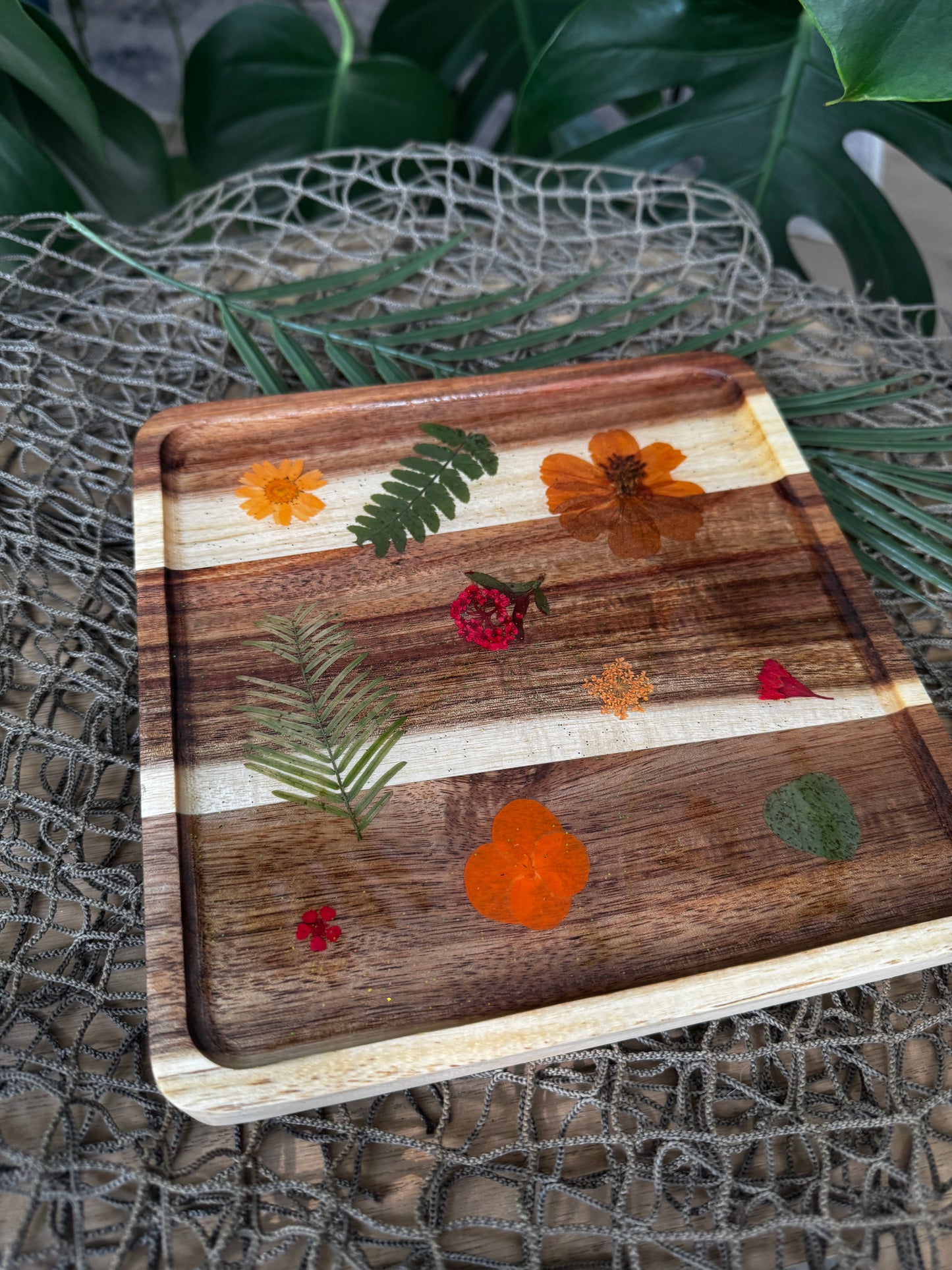 Flower Wooden Square Tray OOPS