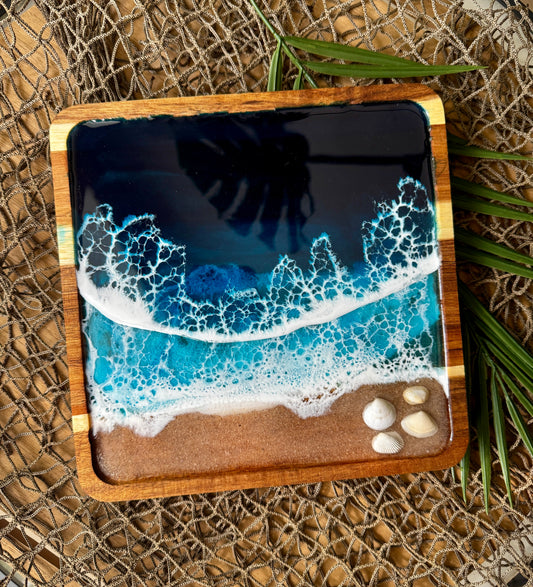 Beach Waves Wooden Square Tray OOPS