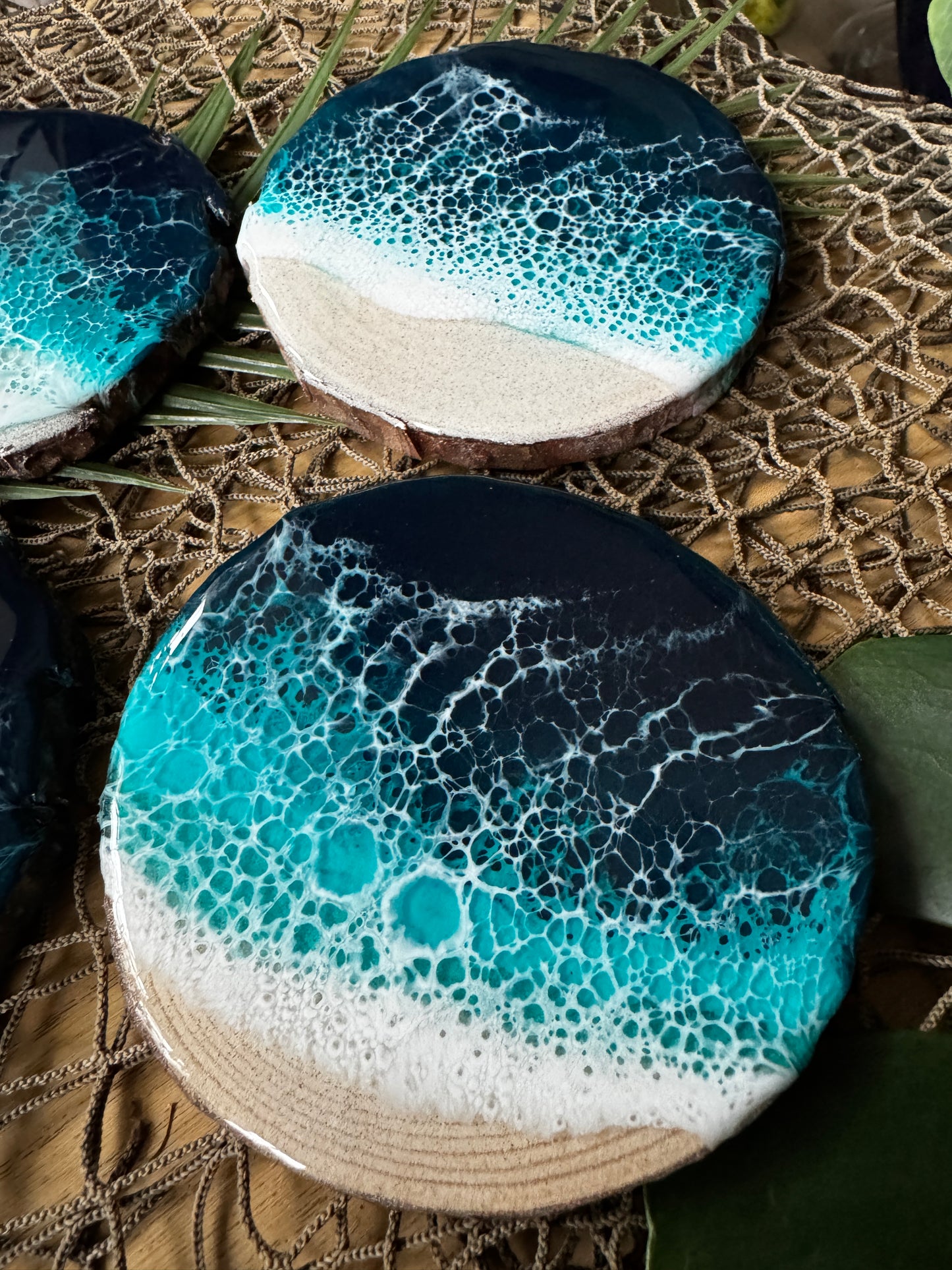 Emerald Coast Beach Coasters, Resin Waves Coasters Set of 4