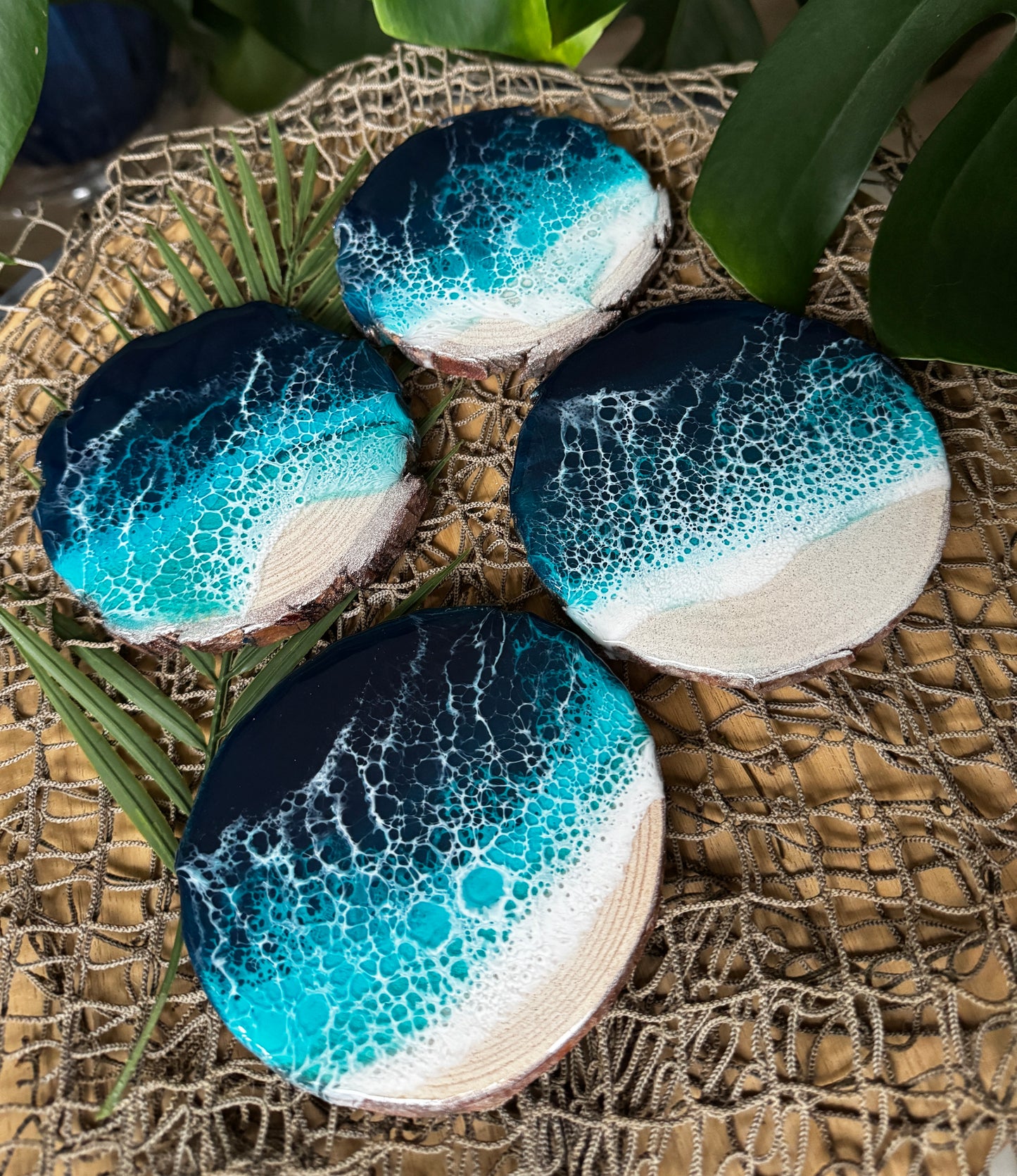 Emerald Coast Beach Coasters, Resin Waves Coasters Set of 4