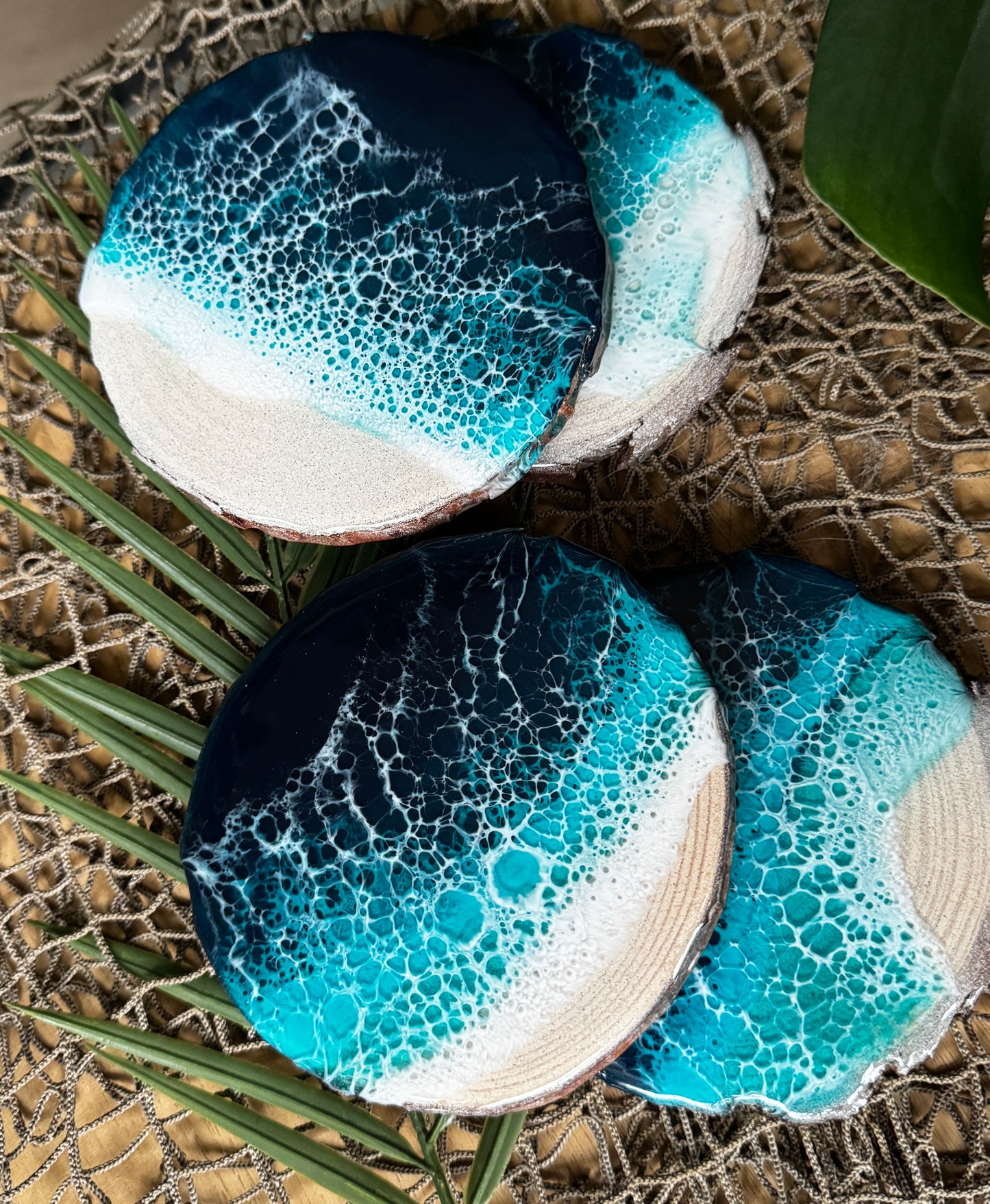 Emerald Coast Beach Coasters, Resin Waves Coasters Set of 4