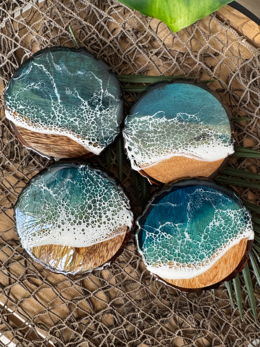 Beach Coasters, Resin Waves Coasters Set of 4