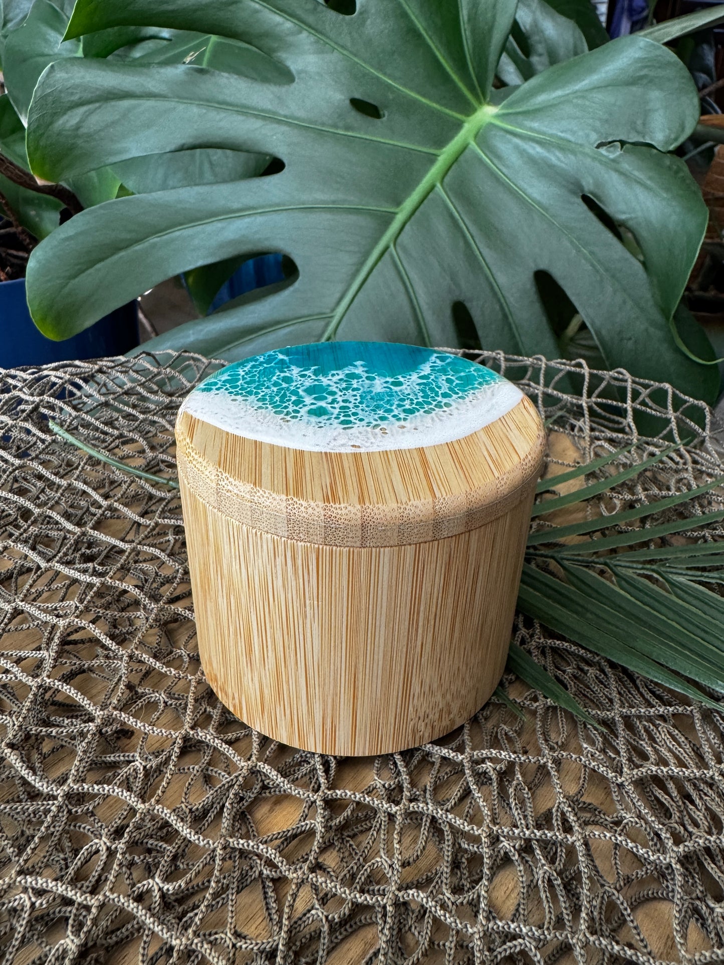 Aqua Ocean Waves Bamboo Container