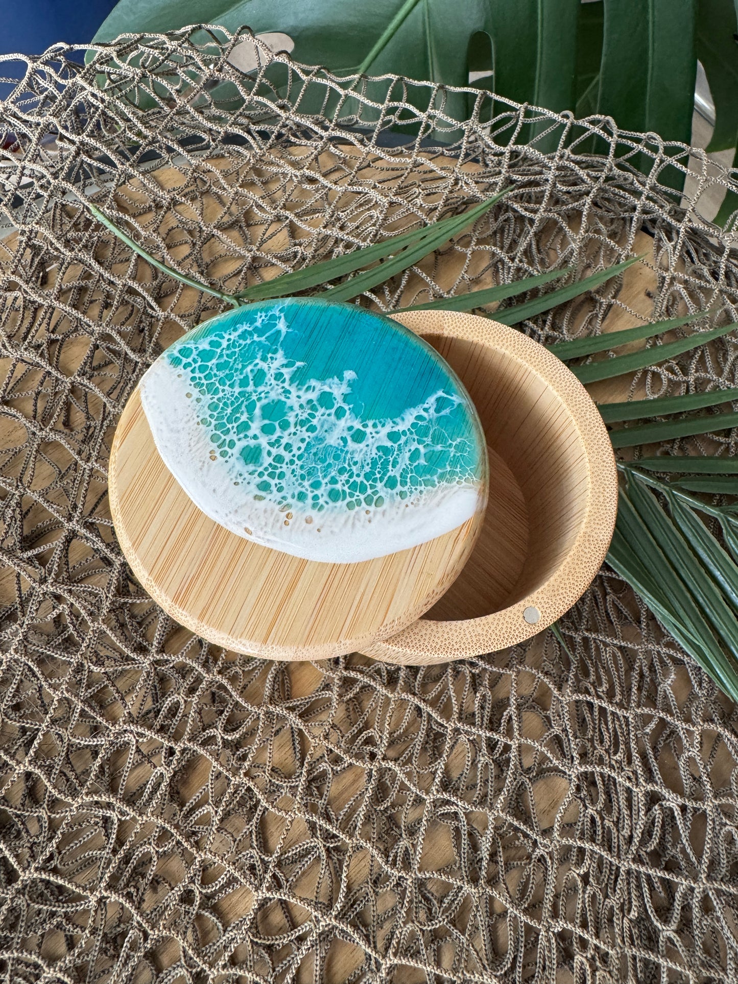 Aqua Ocean Waves Bamboo Container