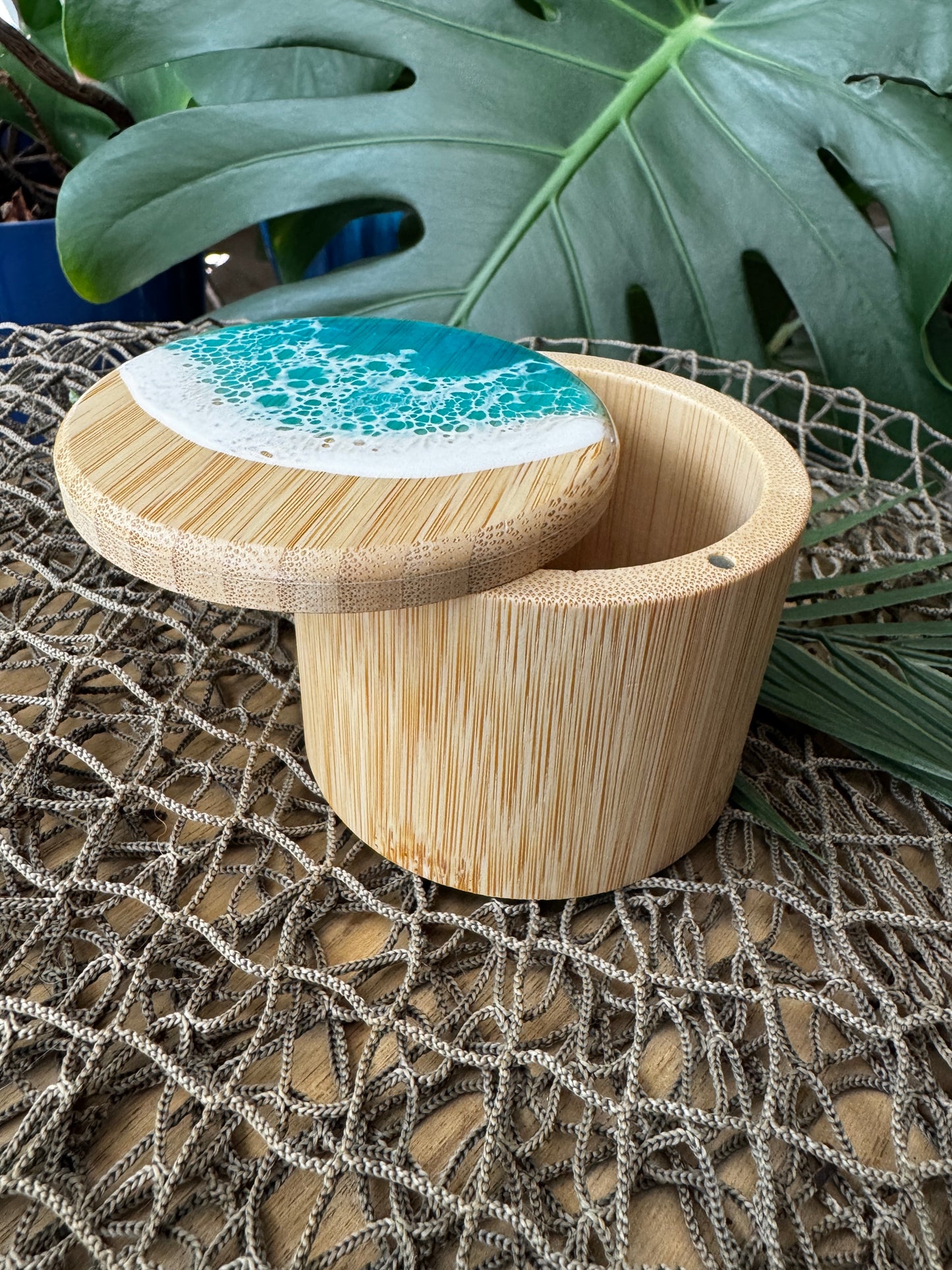 Aqua Ocean Waves Bamboo Container