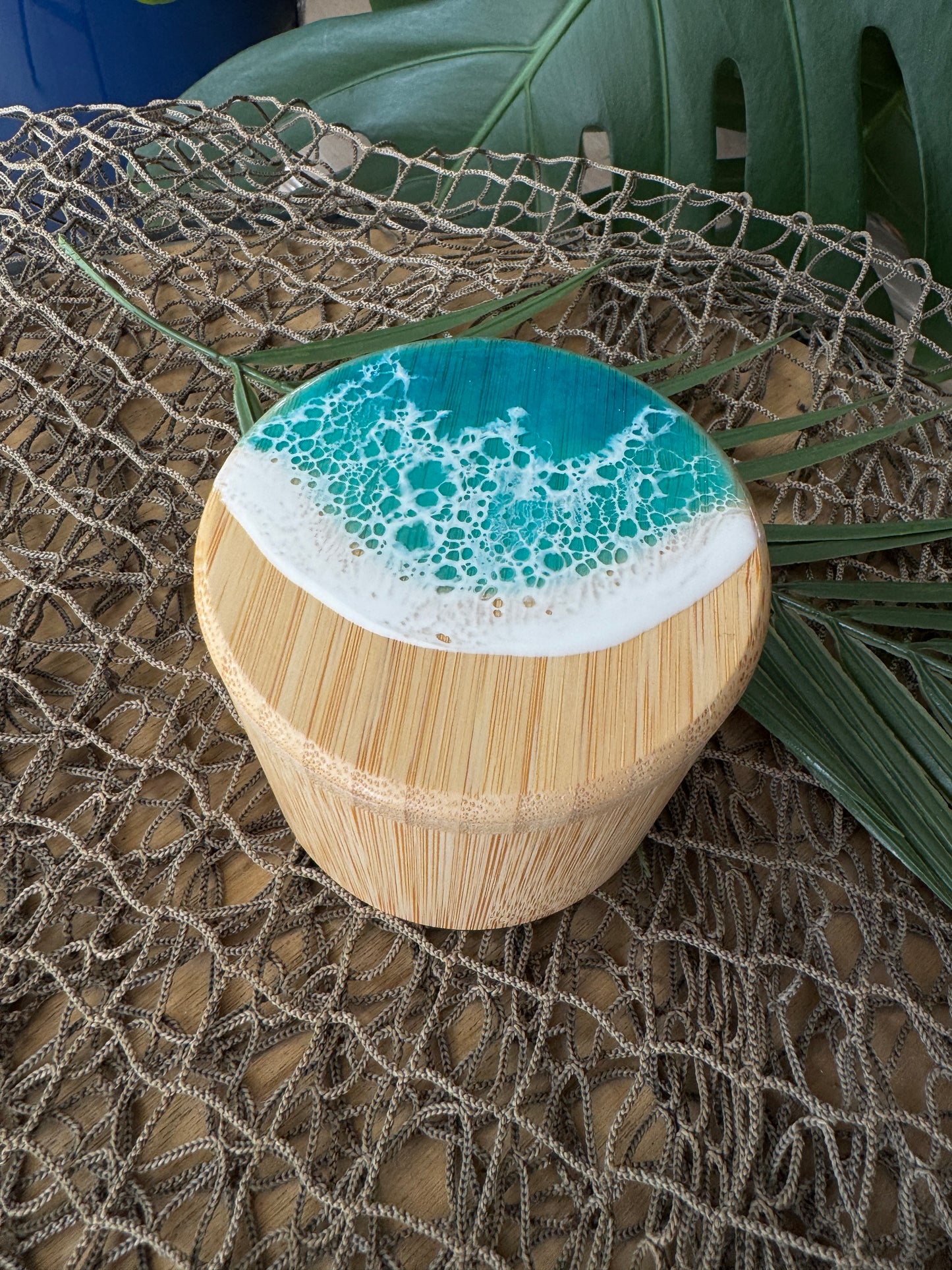 Aqua Ocean Waves Bamboo Container