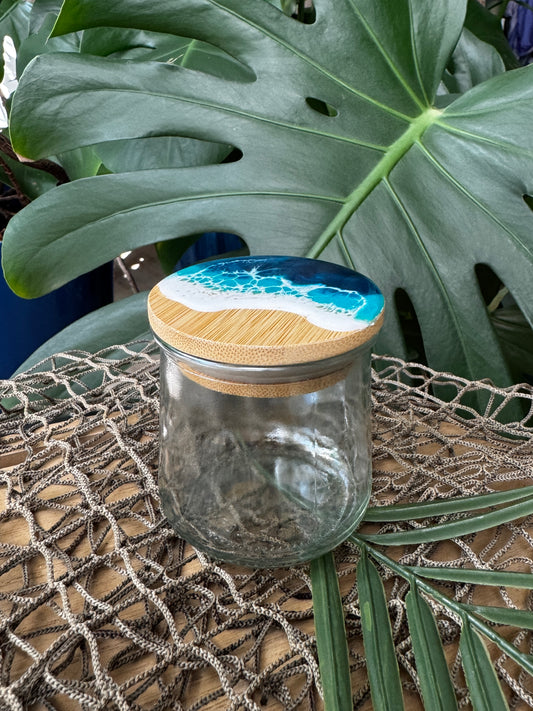 Ocean Wave Glass Jar with Bamboo Lid