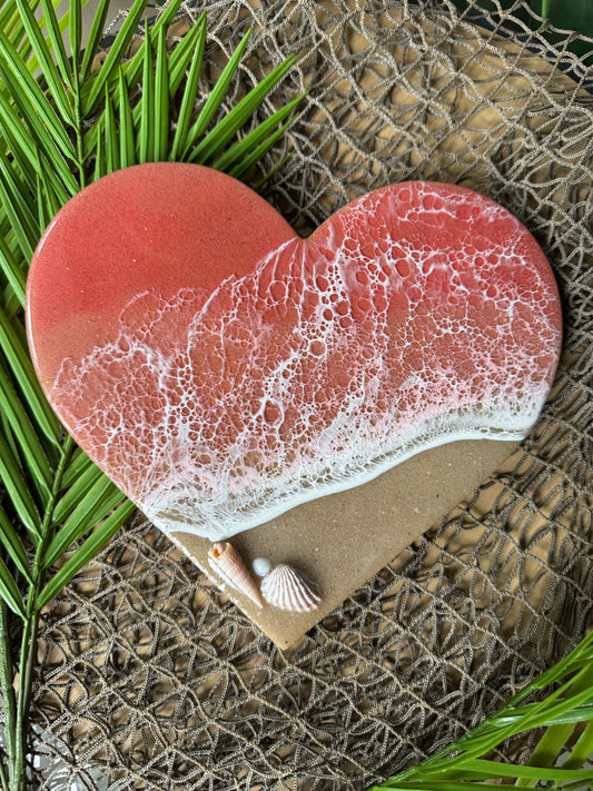 Pink Resin Waves Heart Wall Art