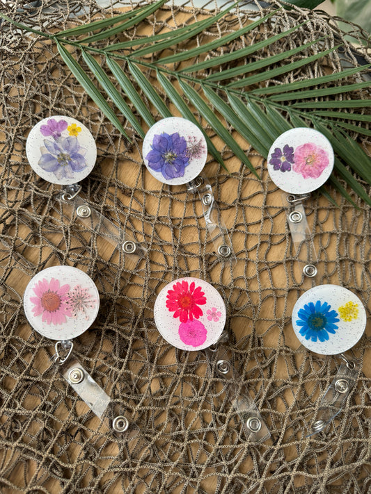 Dried Pressed Flower Retractable Badge Reel