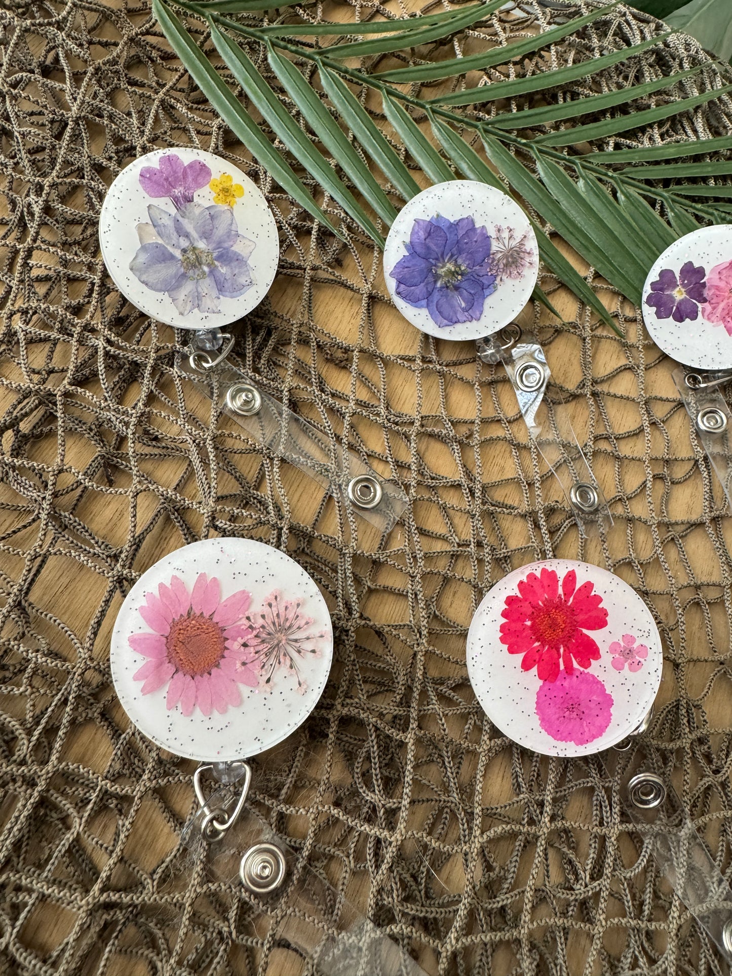 Dried Pressed Flower Retractable Badge Reel