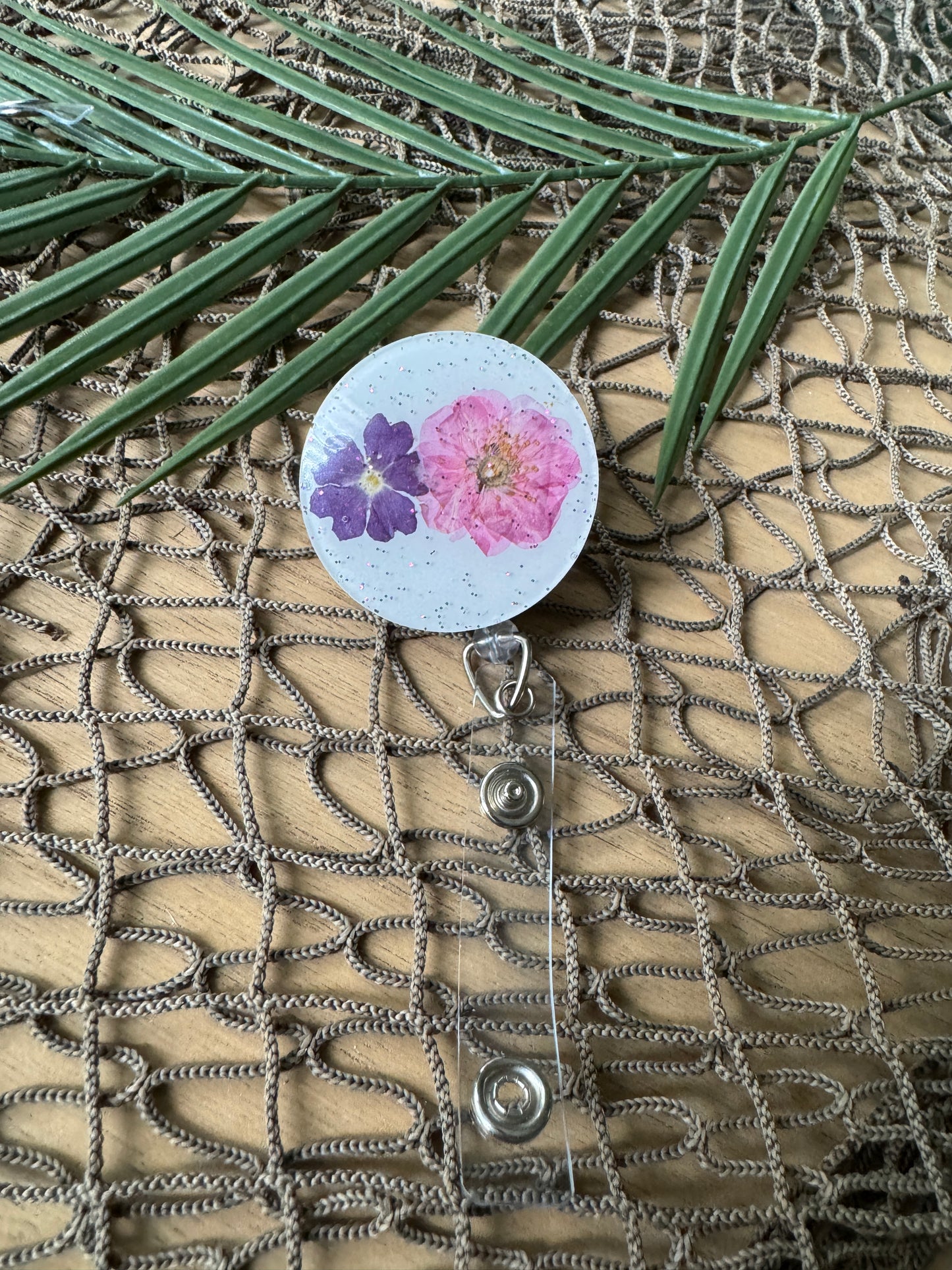 Dried Pressed Flower Retractable Badge Reel