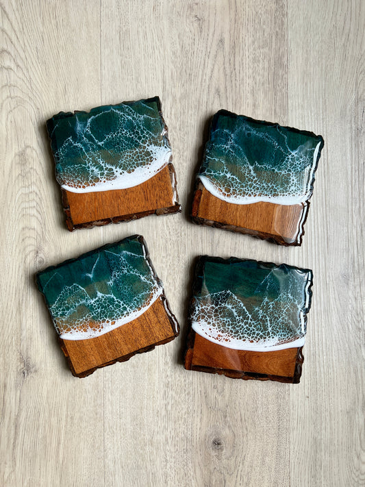Square Resin Wave Coasters, Set of 4