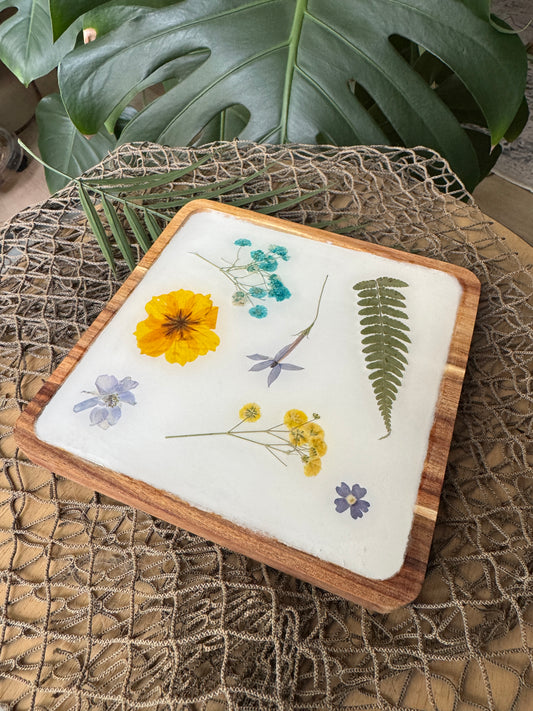 Flower Wooden Square Tray