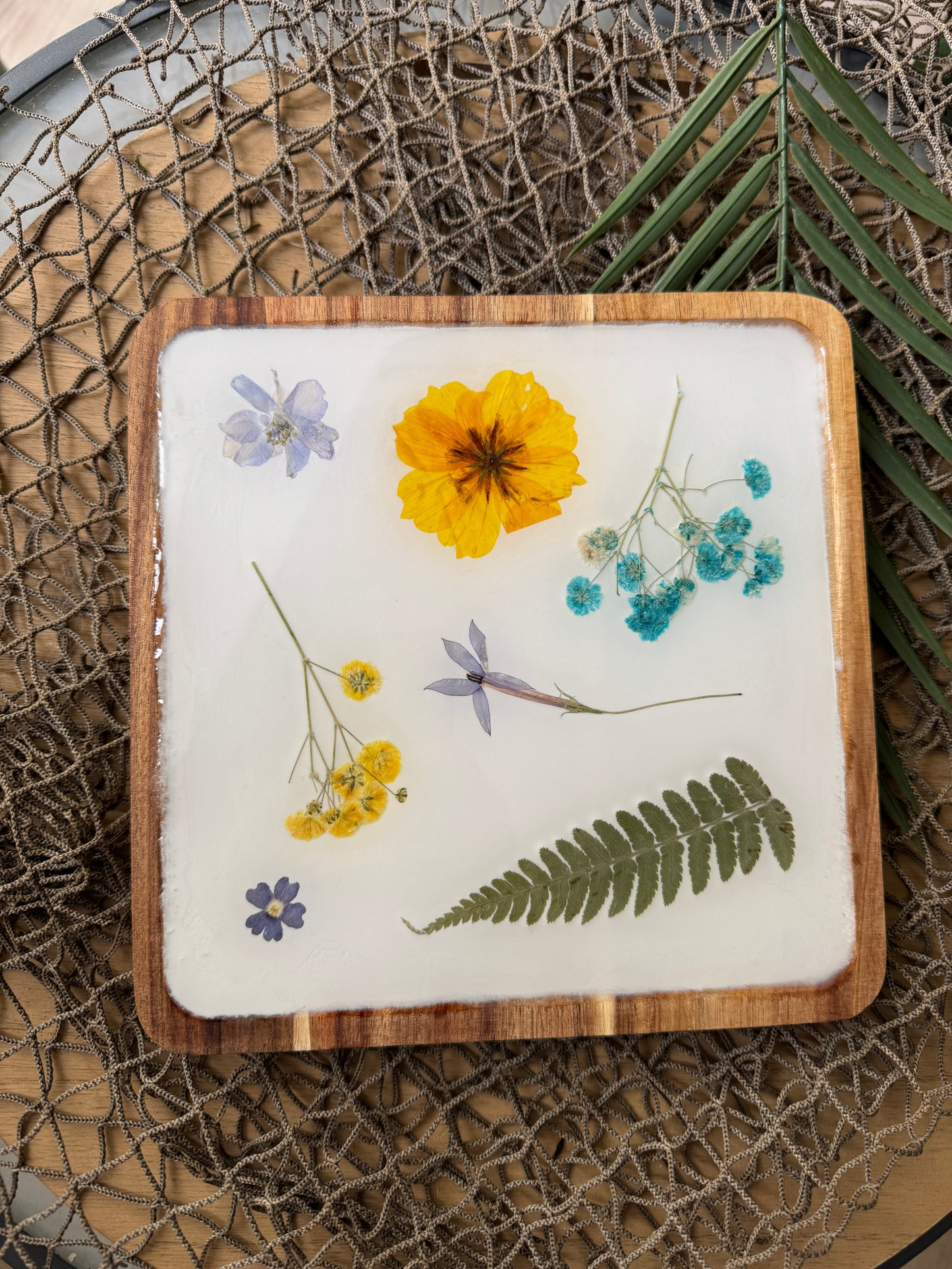 Flower Wooden Square Tray