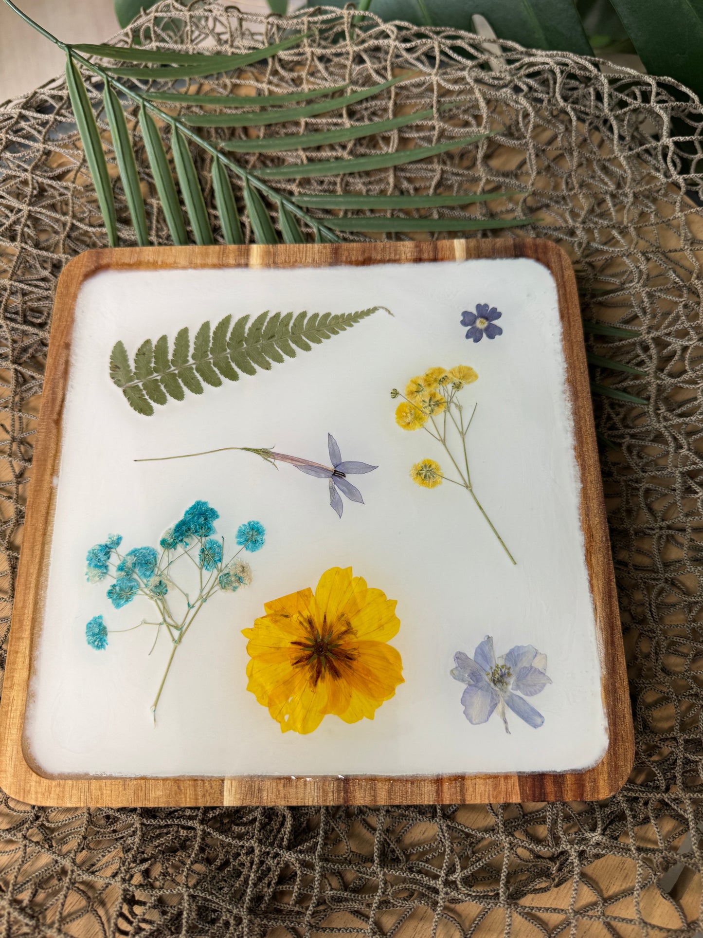 Flower Wooden Square Tray
