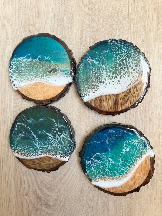 Beach Coasters, Resin Waves Coasters Set of 4